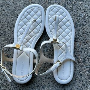 Cole Haan Quilted White Sandals with Gold Buckles in size 6B